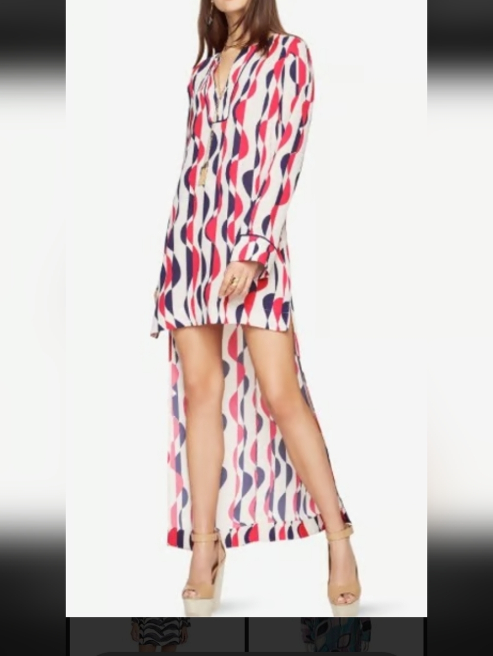 BCBG Red and Navy Wave Pattern Dress